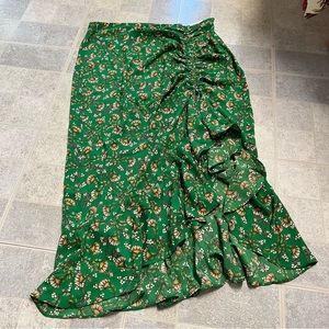 NWT Max Studio Green Floral Ruched Midi High Low Skirt
